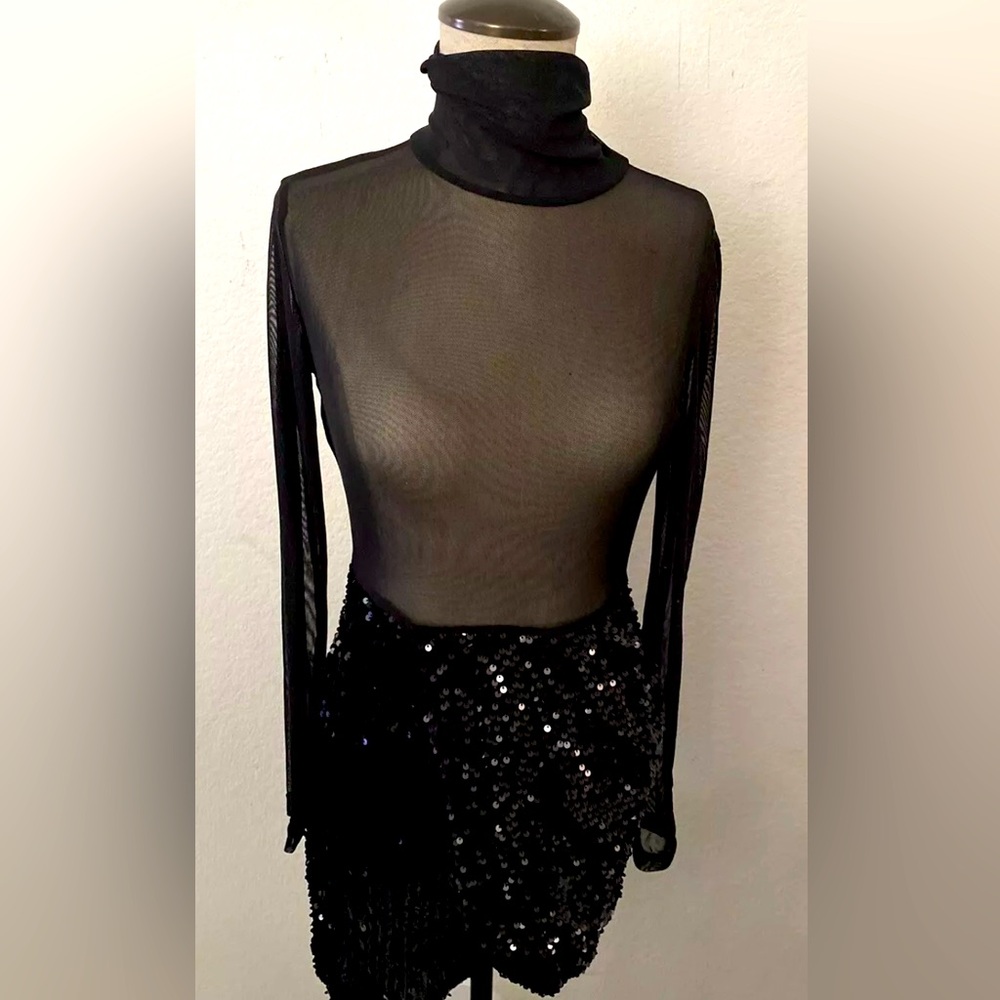 BRAND NEW CBR Mesh Sheer Sequin Cocktail Black Dress Size Small